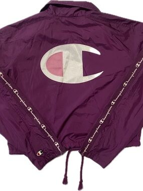 Champion Plum Track Cropped Jacket with Pink & White Logo